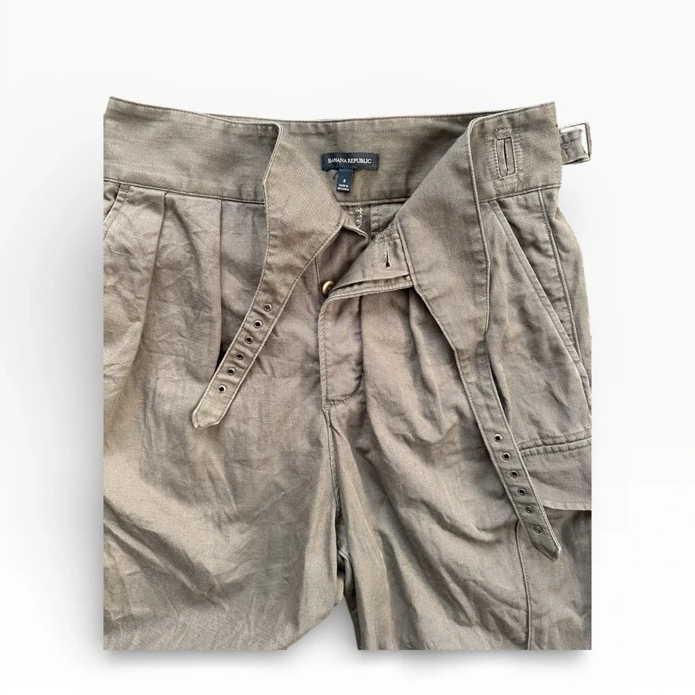 Banana Republic Cargo Pants Womens 8 Brown Excellent High Rise Cotton Linen Wide